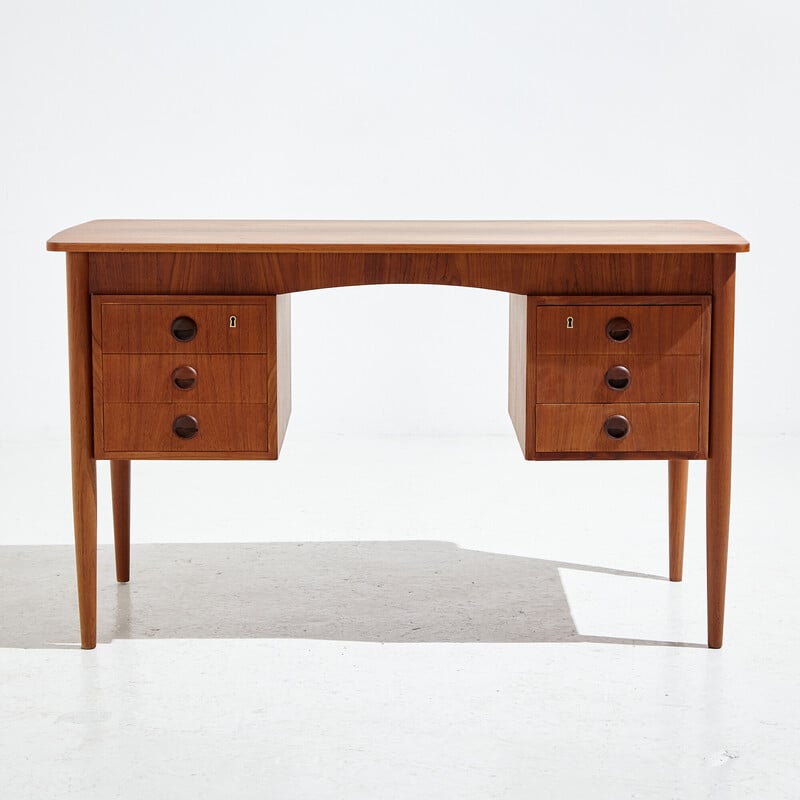 Vintage teak desk with 6 drawers, 1970