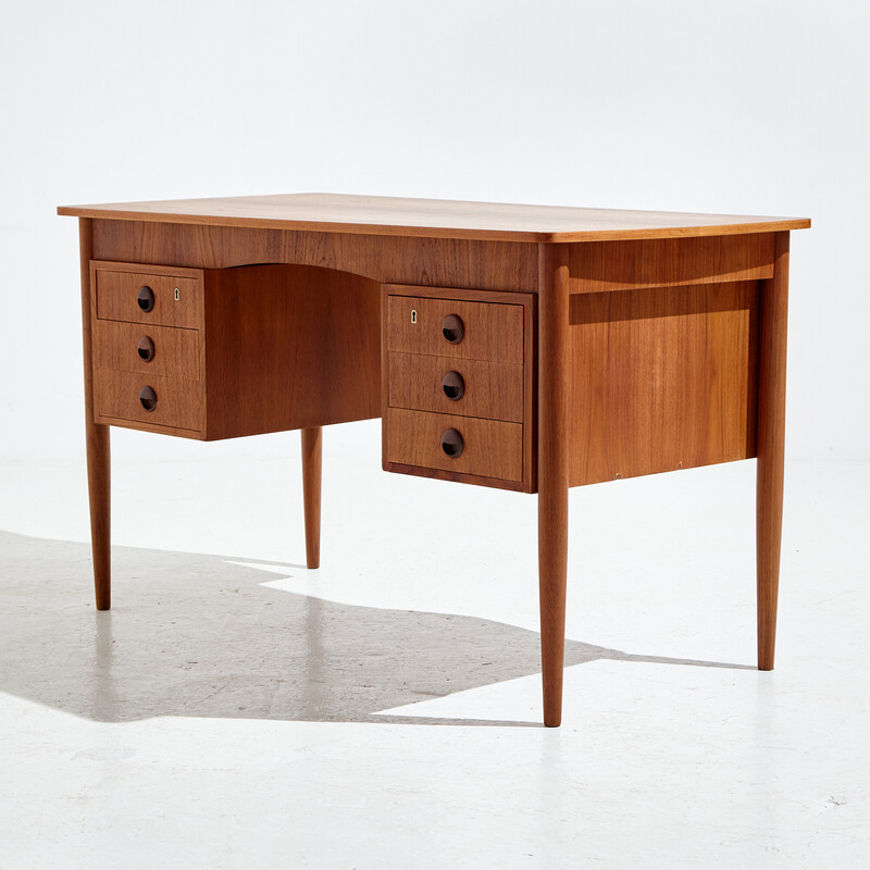 Bureau vintage en teck avec 6 tiroirs, 1970