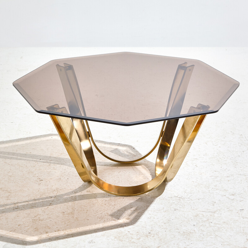 Vintage Couchtisch aus Messing und Glas von Roger Sprunger für Dunbar, 1970