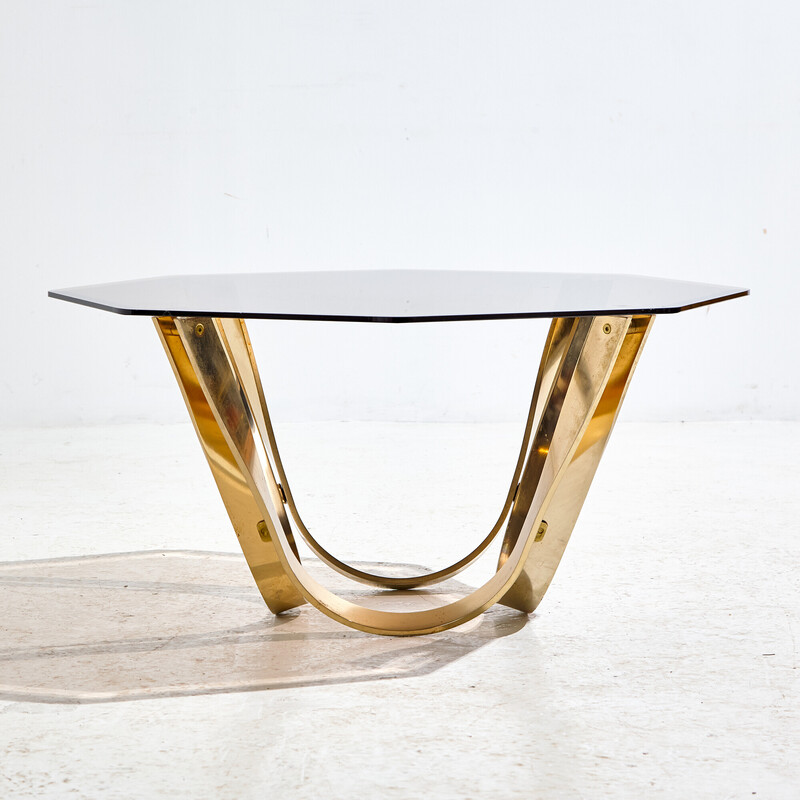 Vintage brass and glass coffee table by Roger Sprunger for Dunbar, 1970