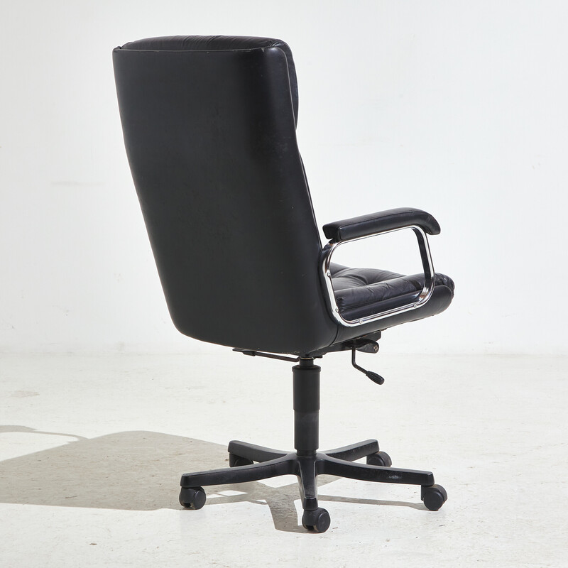 Vintage swivel office chair in chrome and leather, Italy