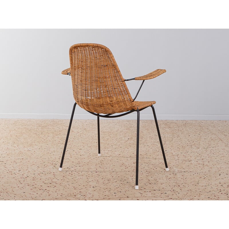 Vintage wicker and steel chair by Campo and Graffi, Italy 1950