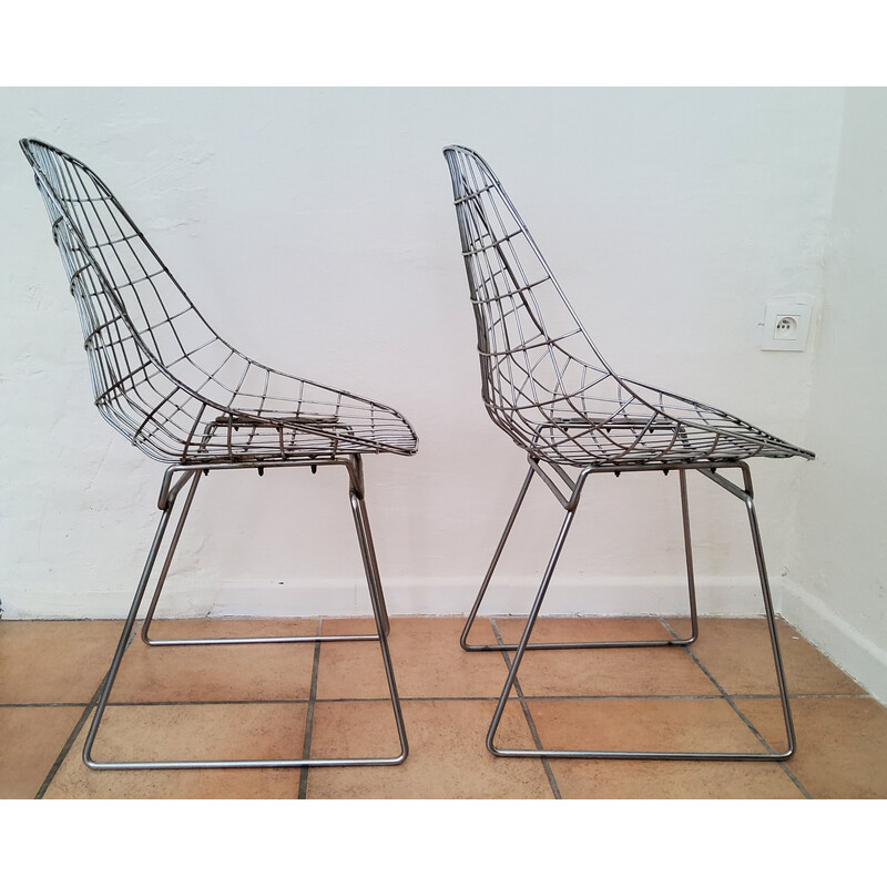 Pair of vintage Sm05 wire chairs by Cees Braakman and A. Dekker for Pastoe, 1950