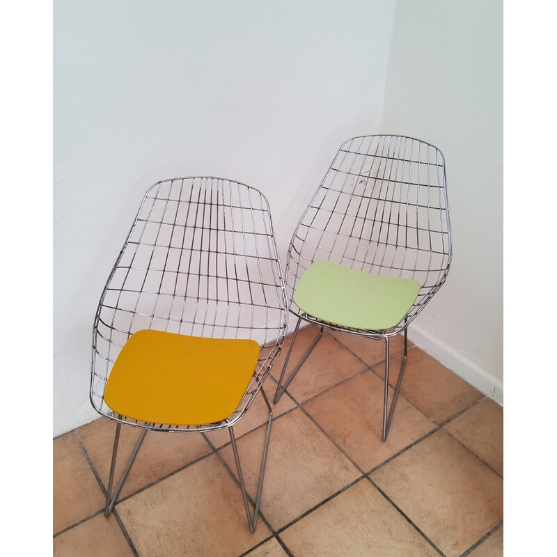 Pair of vintage Sm05 wire chairs by Cees Braakman and A. Dekker for Pastoe, 1950