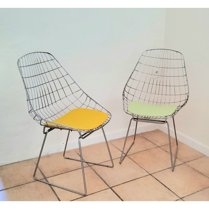 Pair of vintage Sm05 wire chairs by Cees Braakman and A. Dekker for Pastoe, 1950