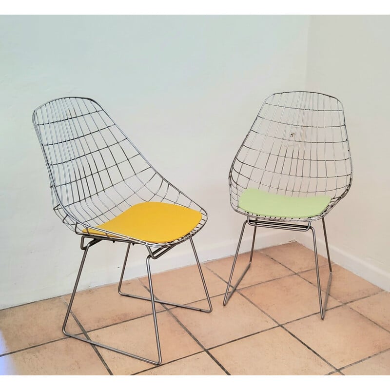 Paire de chaises vintage Sm05 en fil de fer par Cees Braakman et A. Dekker pour Pastoe, 1950