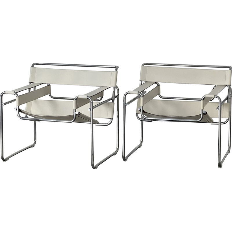 Pair of vintage Wassily armchairs by Marcel Breuer for Gavina, Italy 1960