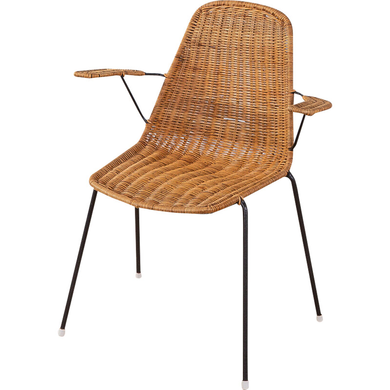 Vintage wicker and steel chair by Campo and Graffi, Italy 1950