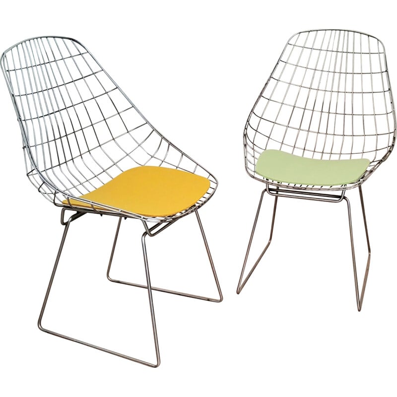 Pair of vintage Sm05 wire chairs by Cees Braakman and A. Dekker for Pastoe, 1950