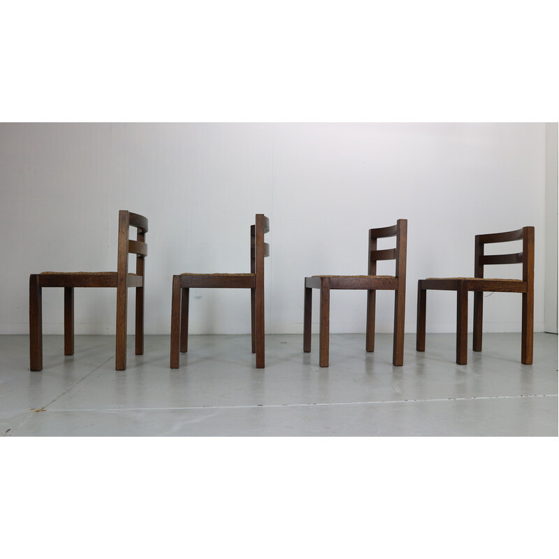 Lot de 4 chaises vintage en rotin et wenge par Martin Visser, Pays-Bas 1960