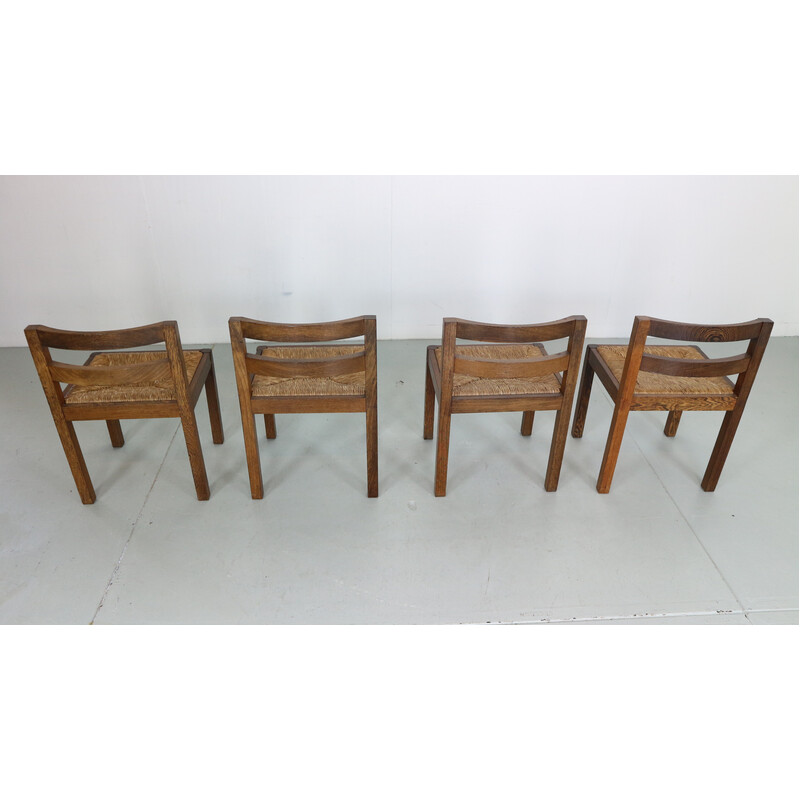 Set of 4 vintage rattan and wenge chairs by Martin Visser, Netherlands 1960