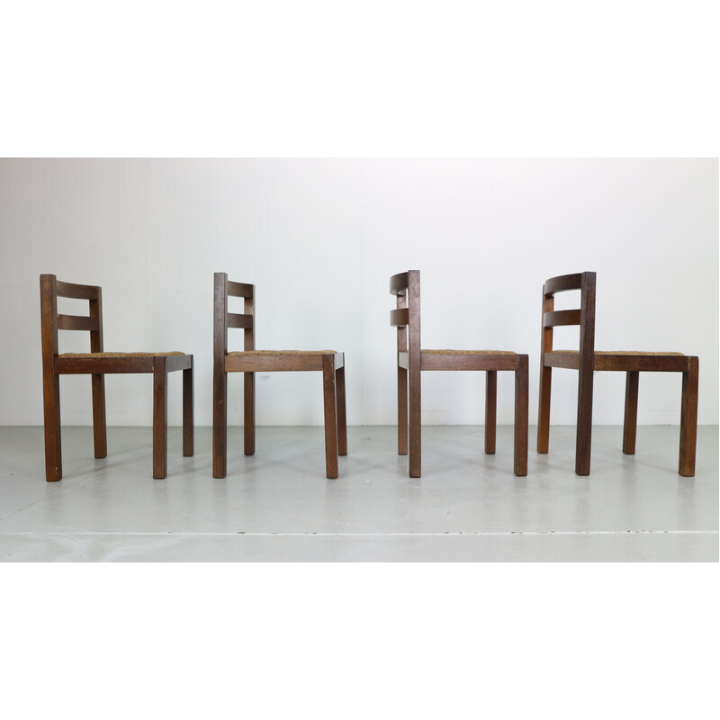 Conjunto de 4 cadeiras vintage em vime e wengué de Martin Visser, Holanda 1960