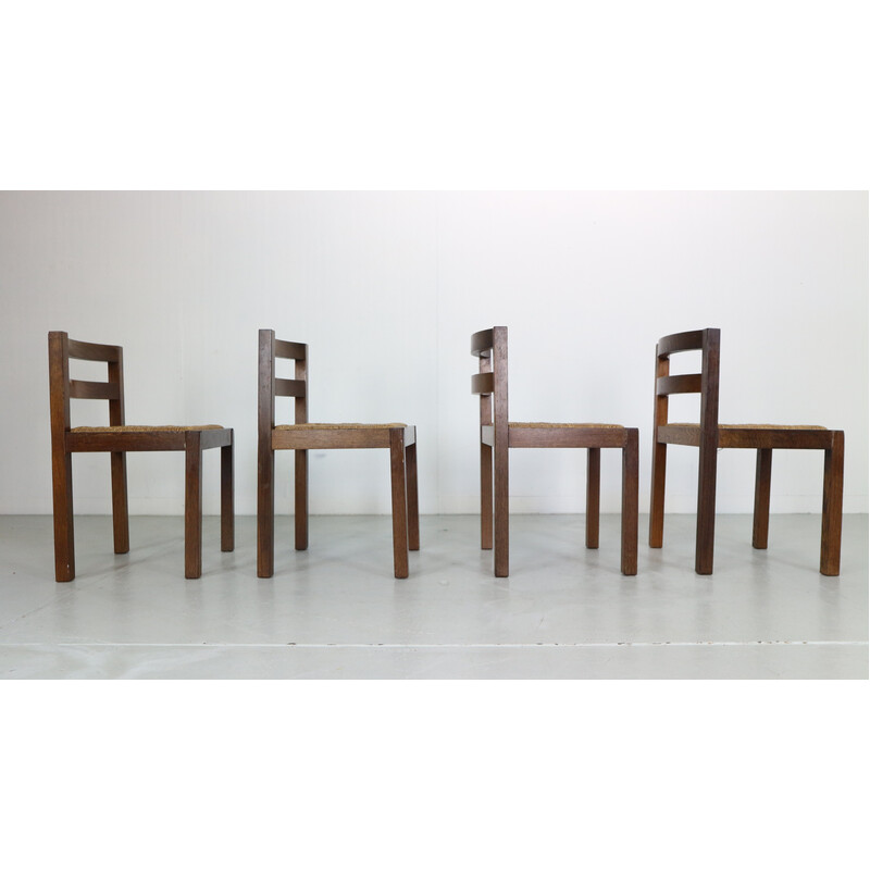 Lot de 4 chaises vintage en rotin et wenge par Martin Visser, Pays-Bas 1960