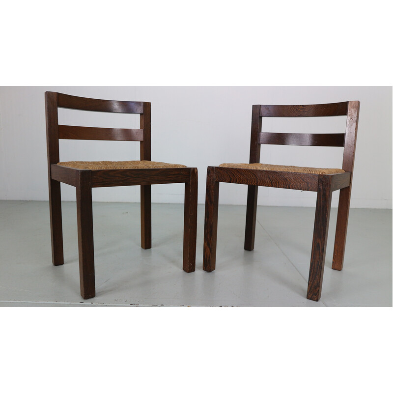 Lot de 4 chaises vintage en rotin et wenge par Martin Visser, Pays-Bas 1960