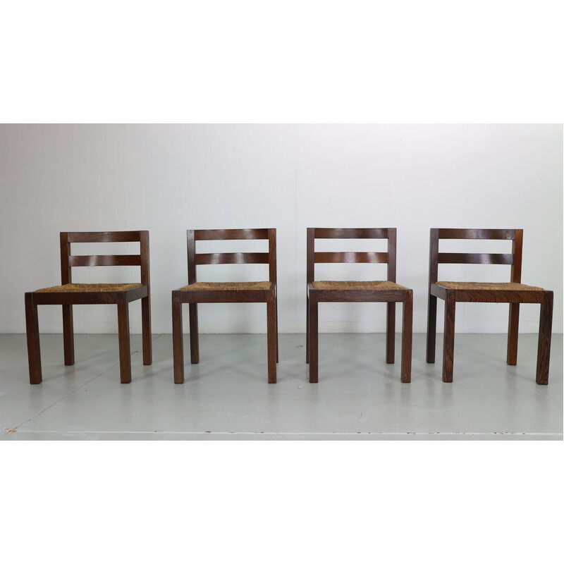Set of 4 vintage rattan and wenge chairs by Martin Visser, Netherlands 1960