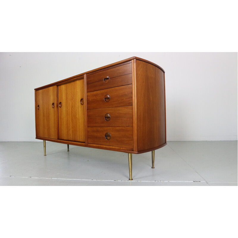 Buffet vintage en noyer et laiton de William Watting, Danemark 1955