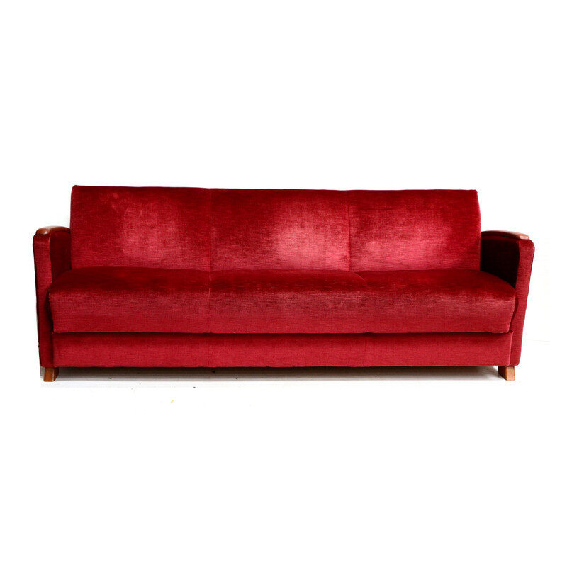 Vintage burgundy red velvet sofa, 1960