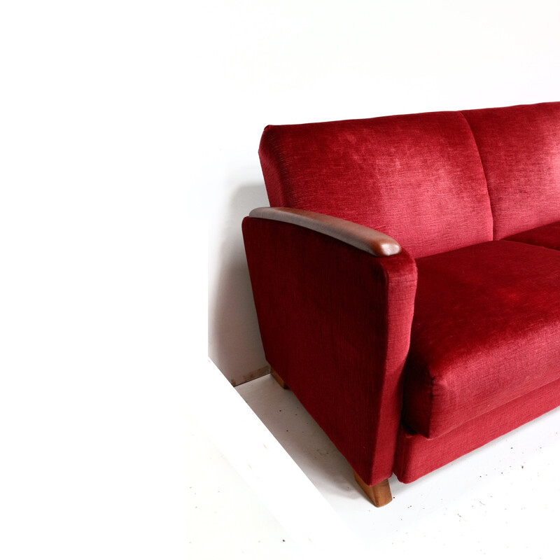 Vintage burgundy red velvet sofa, 1960