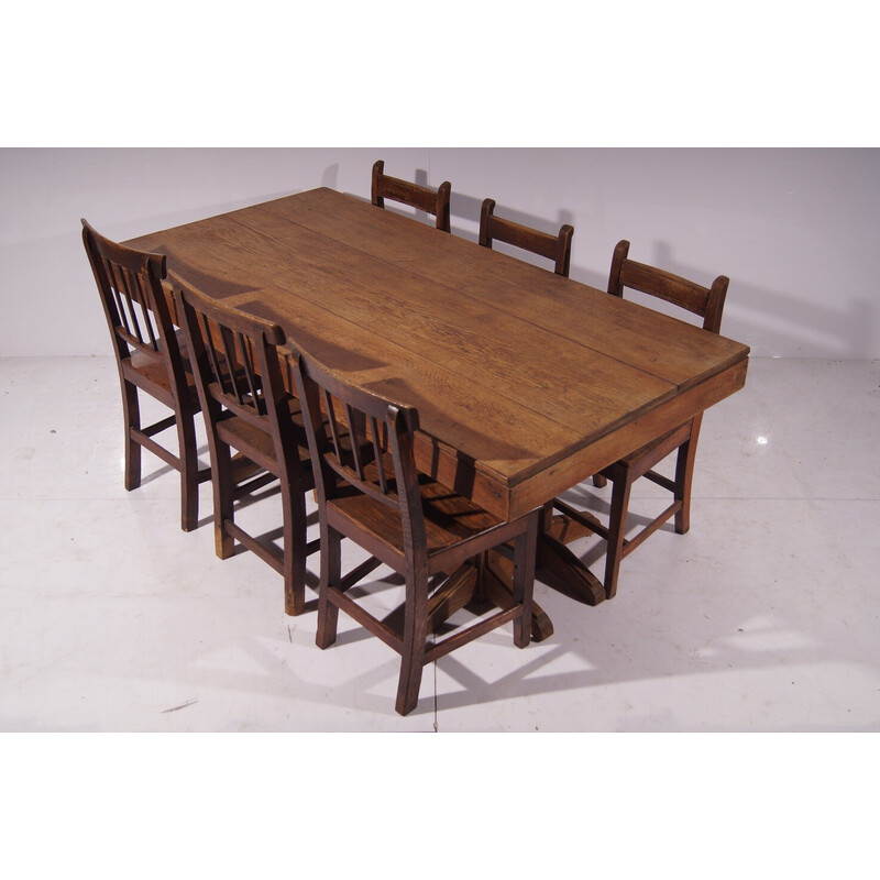 Vintage dining set in solid oak, Netherland