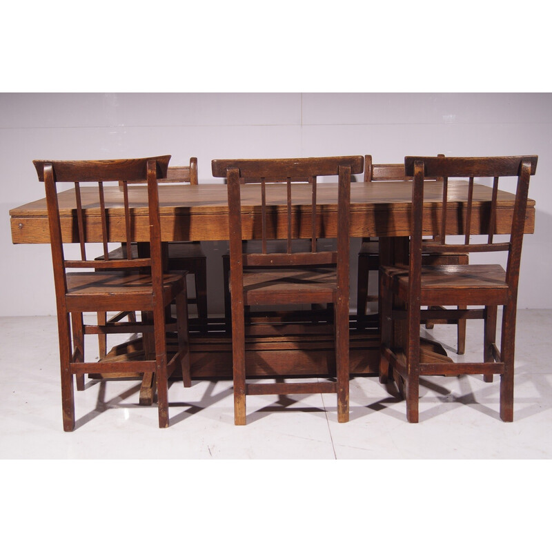 Vintage dining set in solid oak, Netherland