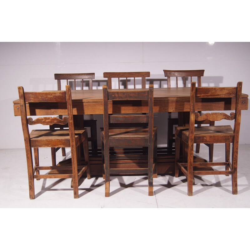 Vintage dining set in solid oak, Netherland