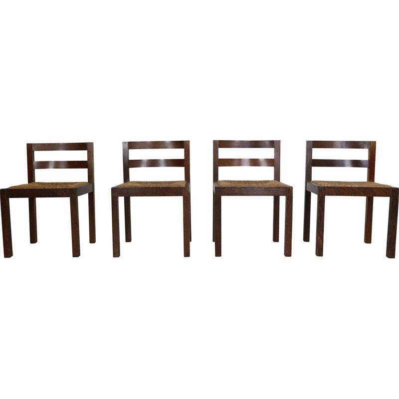 Conjunto de 4 cadeiras vintage em vime e wengué de Martin Visser, Holanda 1960