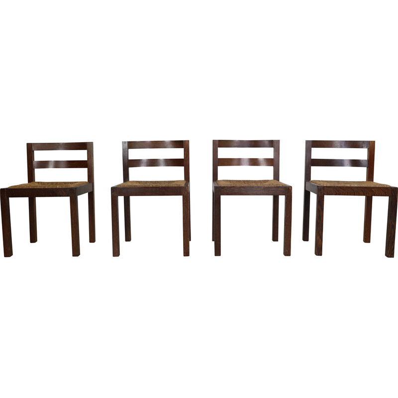 Lot de 4 chaises vintage en rotin et wenge par Martin Visser, Pays-Bas 1960