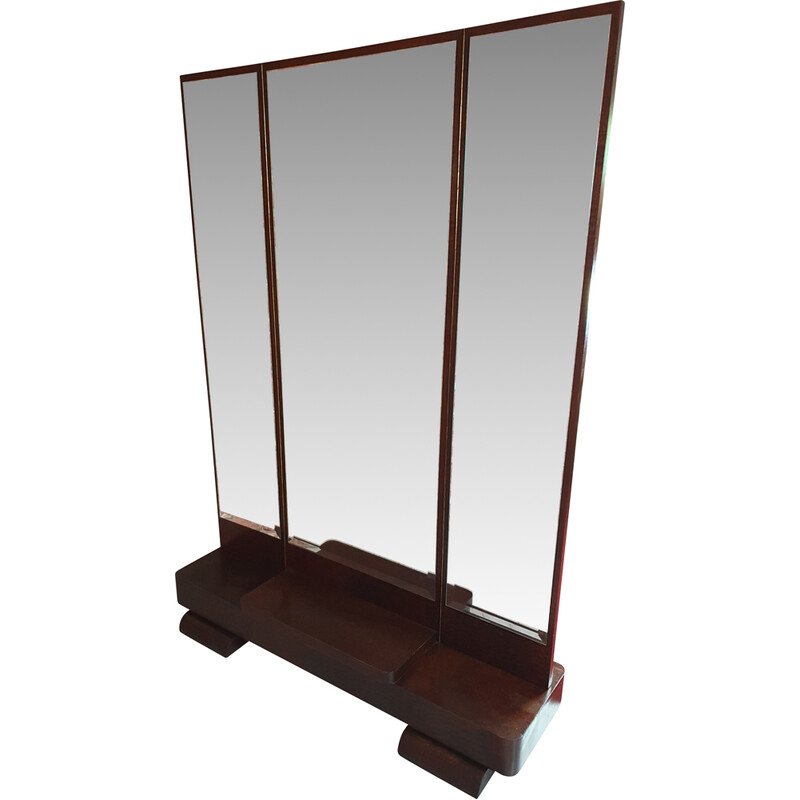 Vintage Art Deco console in teak with a central mirror