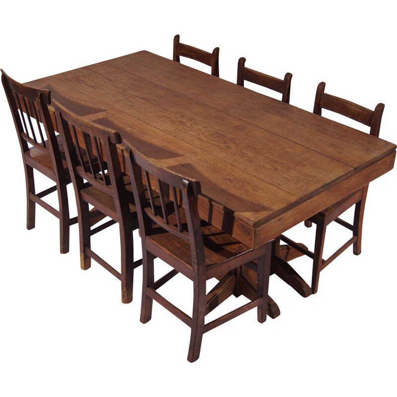 Vintage dining set in solid oak, Netherland