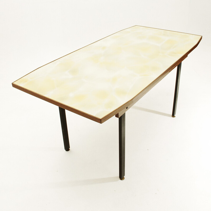 Italian dining table in metal with yellow glass top - 1960s