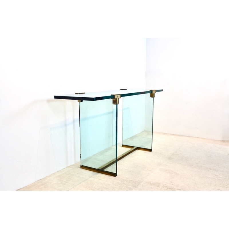 Vintage T30 console table in brass and glass by Peter Ghyczy, Netherlands 1970