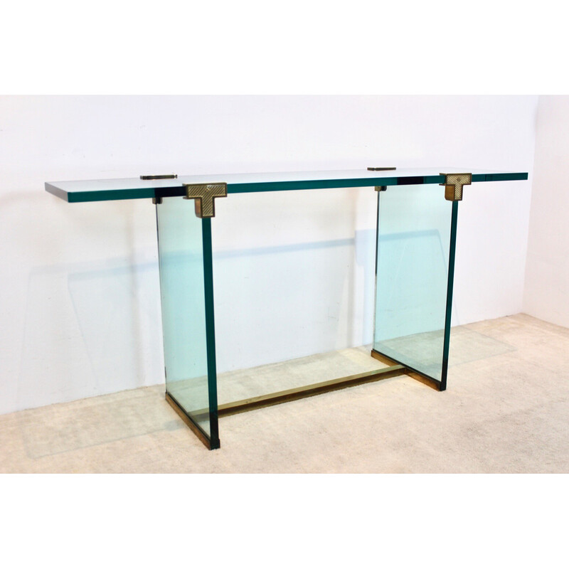 Vintage T30 console table in brass and glass by Peter Ghyczy, Netherlands 1970