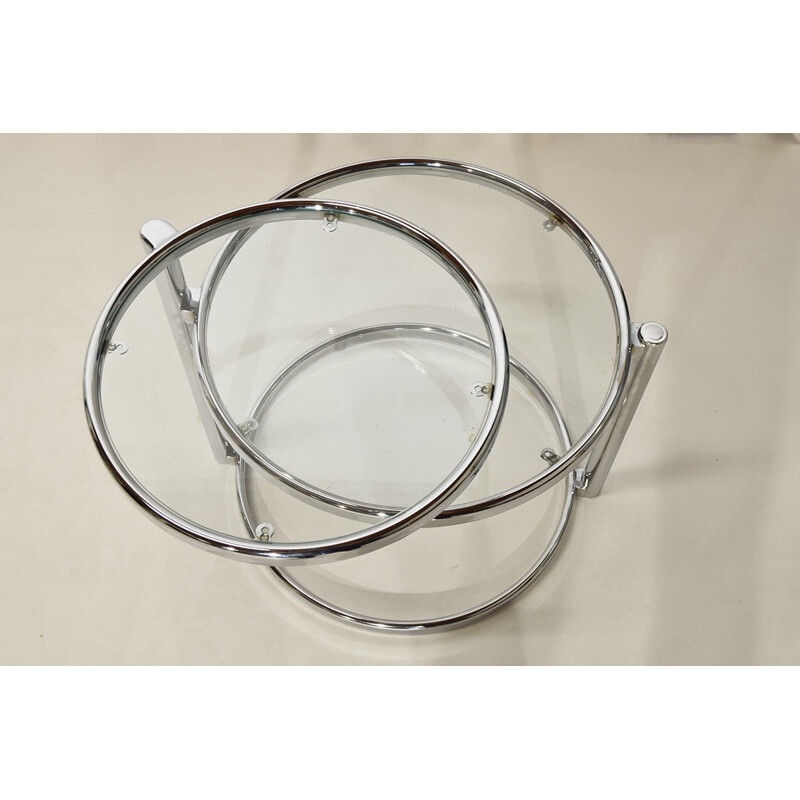 Set of 2 chrome and glass round coffee tables - 1980s