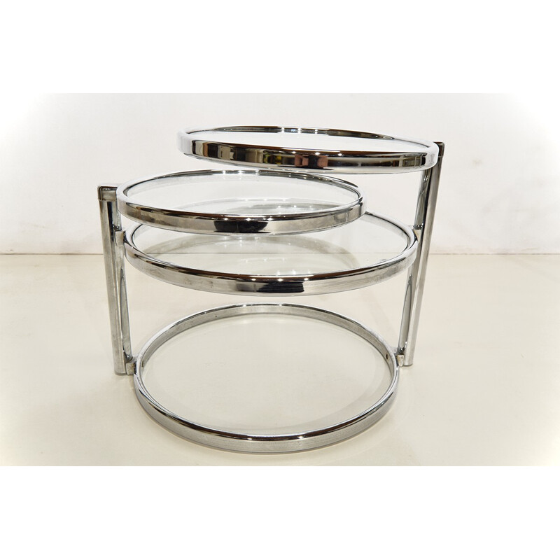 Set of 2 chrome and glass round coffee tables - 1980s