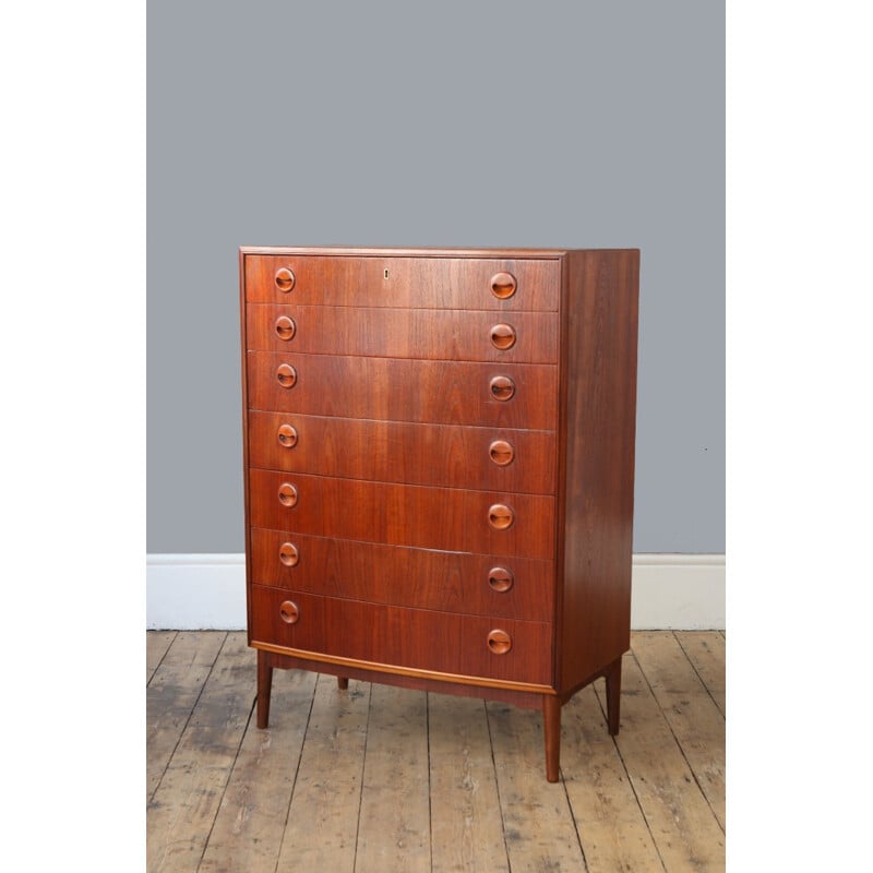 Chest of drawers in teak with 7 drawers and round handles - 1960s