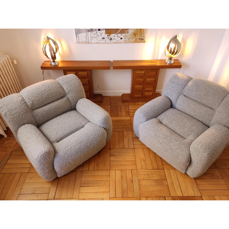 Pair of vintage armchairs in chrome and curly, Italy 1970