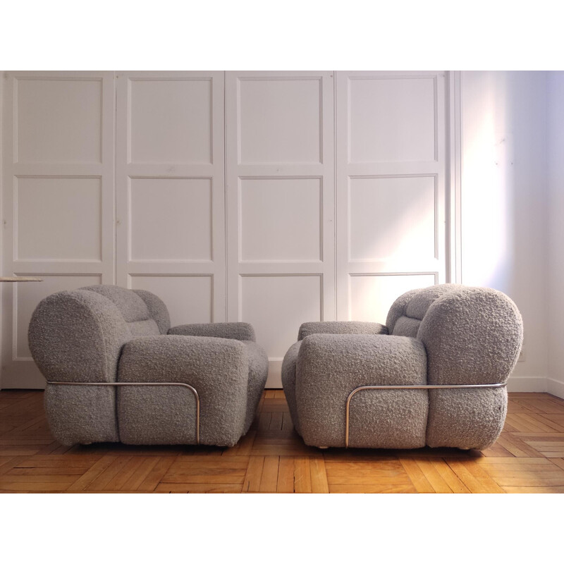 Pair of vintage armchairs in chrome and curly, Italy 1970