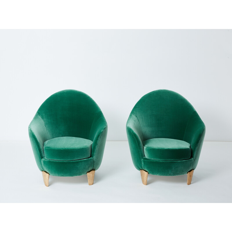 Pair of vintage 'Koala' armchairs in green velvet by Garouste et Bonetti, 1995