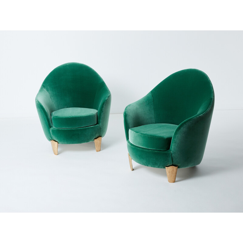 Pair of vintage 'Koala' armchairs in green velvet by Garouste et Bonetti, 1995