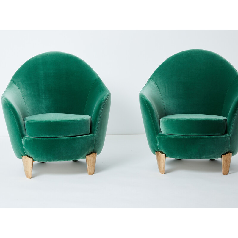 Pair of vintage 'Koala' armchairs in green velvet by Garouste et Bonetti, 1995