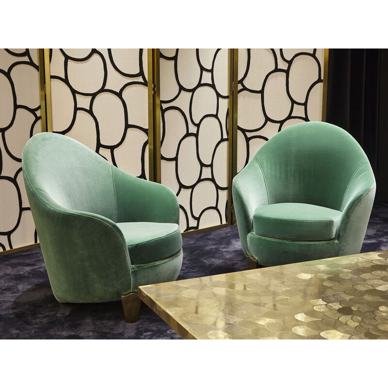 Pair of vintage 'Koala' armchairs in green velvet by Garouste et Bonetti, 1995