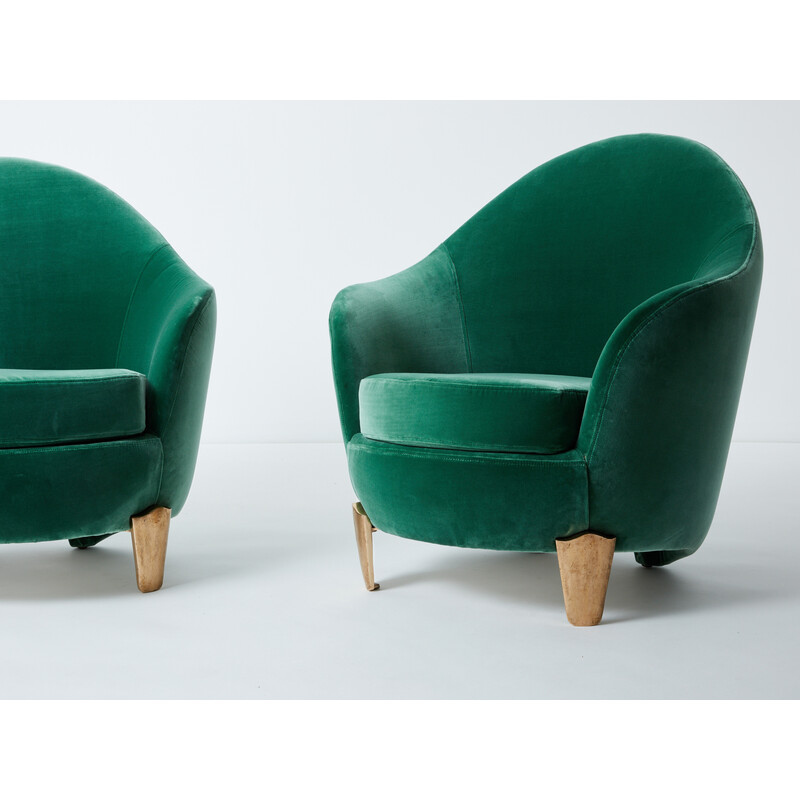Pair of vintage 'Koala' armchairs in green velvet by Garouste et Bonetti, 1995