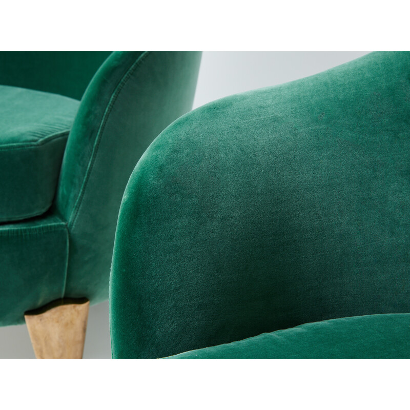 Pair of vintage 'Koala' armchairs in green velvet by Garouste et Bonetti, 1995