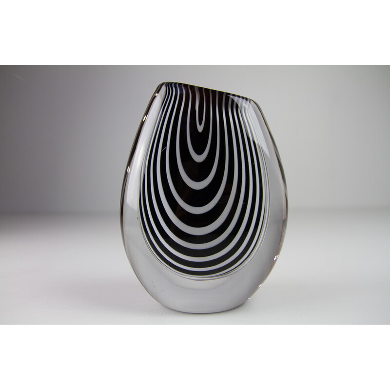 Vintage "Zebra" glass vase by Vicke Lindstrand for Kosta, Sweden 1950s