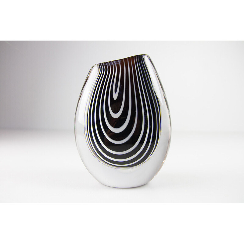 Vintage "Zebra" glass vase by Vicke Lindstrand for Kosta, Sweden 1950s