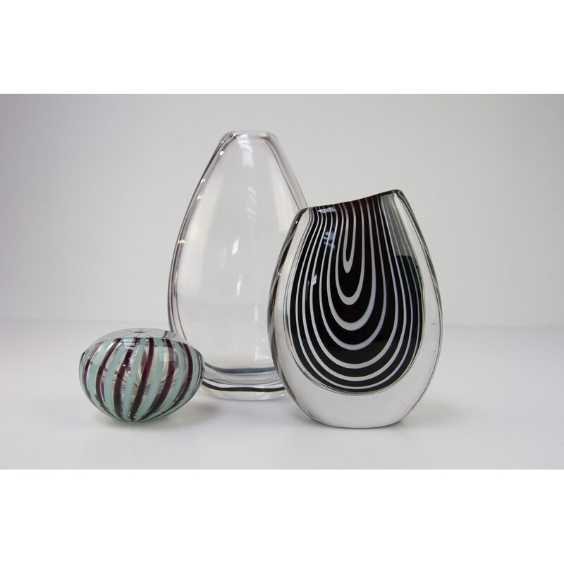 Vintage "Zebra" glass vase by Vicke Lindstrand for Kosta, Sweden 1950s