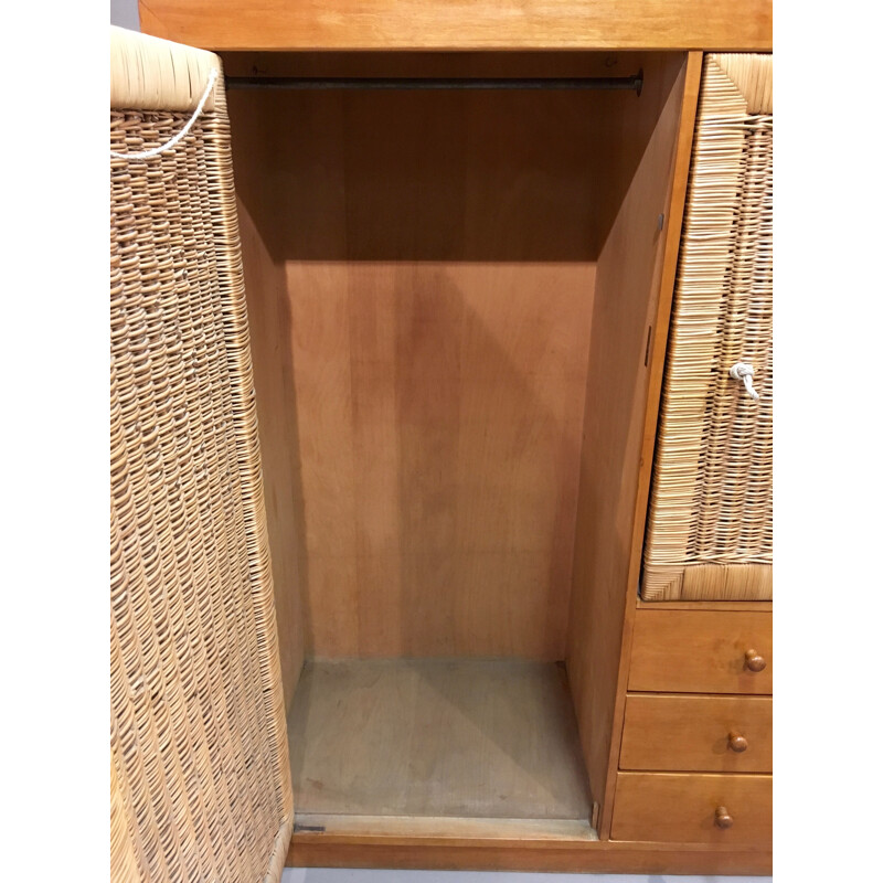 Armoire en chêne et osier - 1950