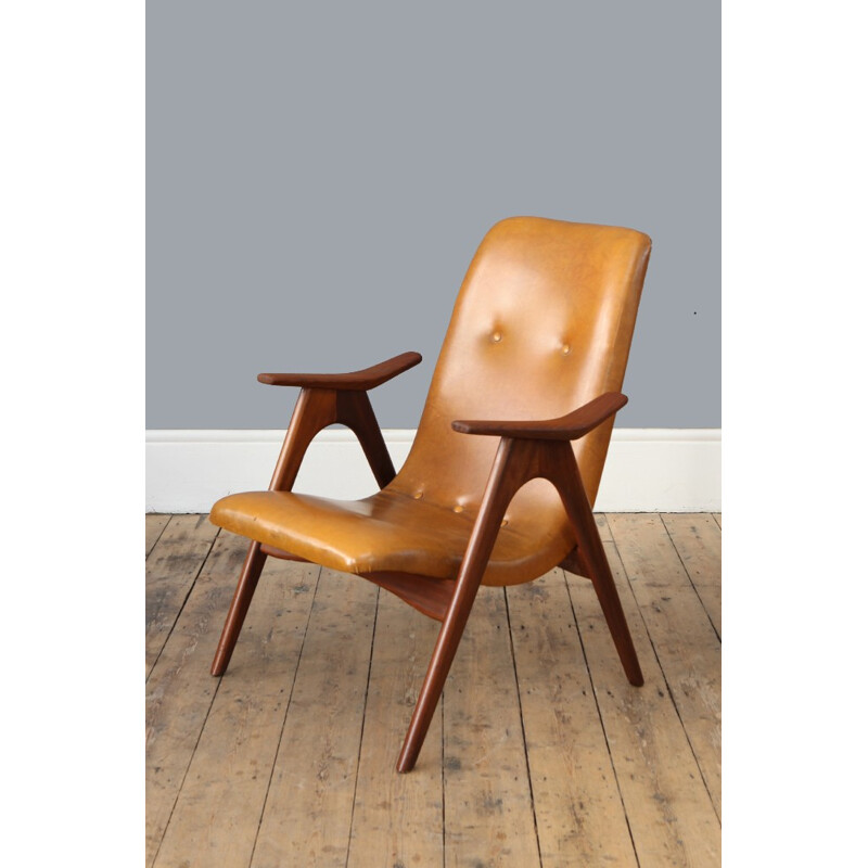 Brown leatherette armchair by Louis van Teeffelen - 1960s