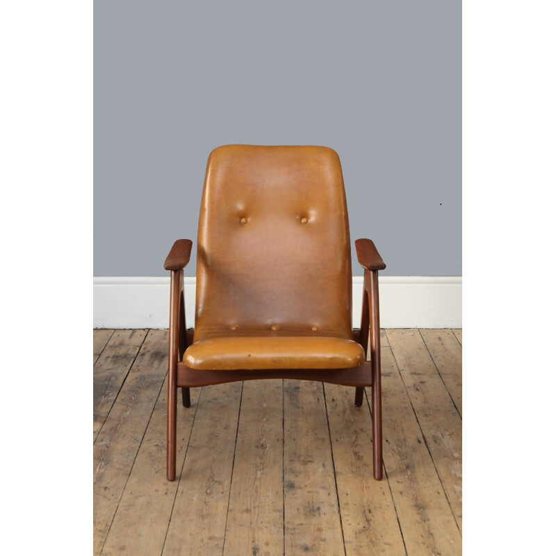 Brown leatherette armchair by Louis van Teeffelen - 1960s