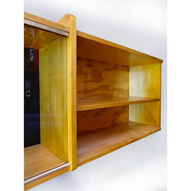 Large mid century wall shelf with glass doors - 1960s